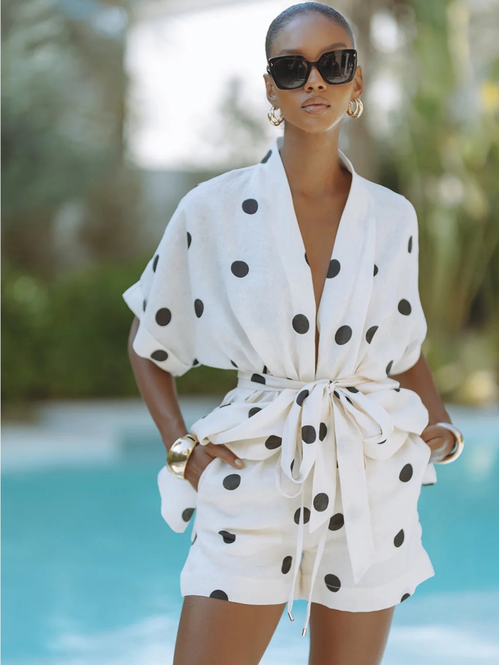 Avila Linen Set - Ivory/Black Polka
